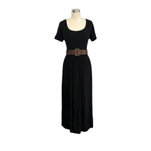 Ms. Conduct Black Crinkle Midi/Maxi Dress: 80s, 90s